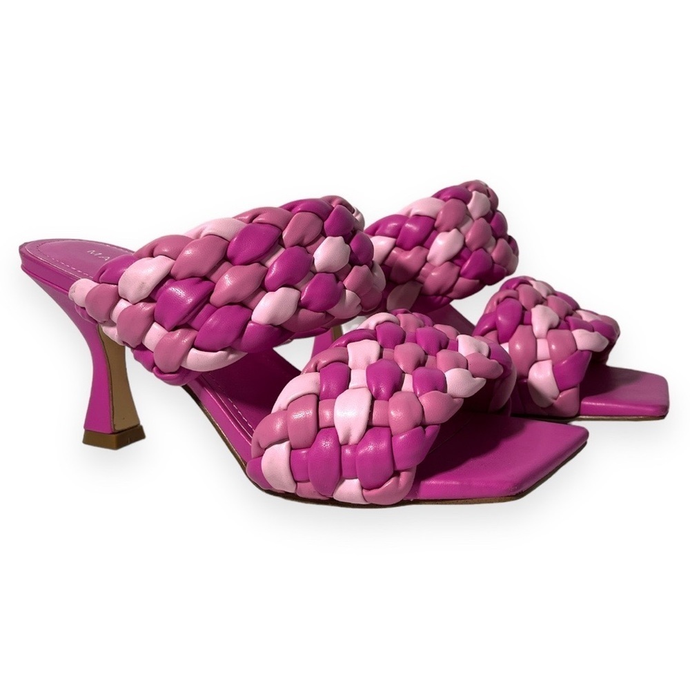 Marc Fisher Toree Sandals Womens Size 7 Mules Heeled Square ToePuff Braided Pink